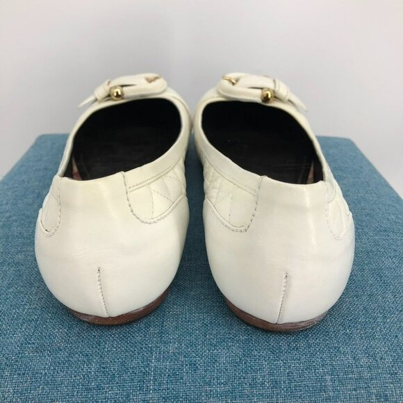 Burberry Off-White Leather Quilted "Stirrup" Buckle Ballet Flats size 39  = 8 - Picture 3 of 13